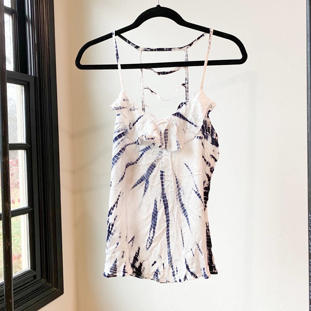 CHASER Women's Bue/White Tie-Dye/Stripe Strappy Ladder Back Cami Tank sz M